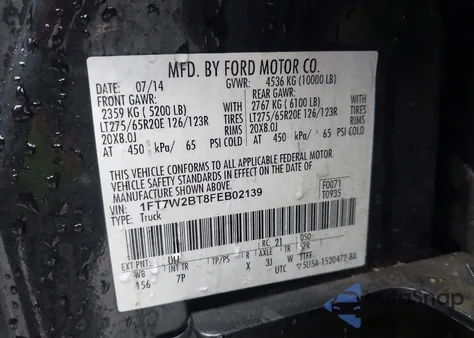 2015 Ford F-250 Lariat from USA, damaged, VIN 1FT7W2BT8FEB02139